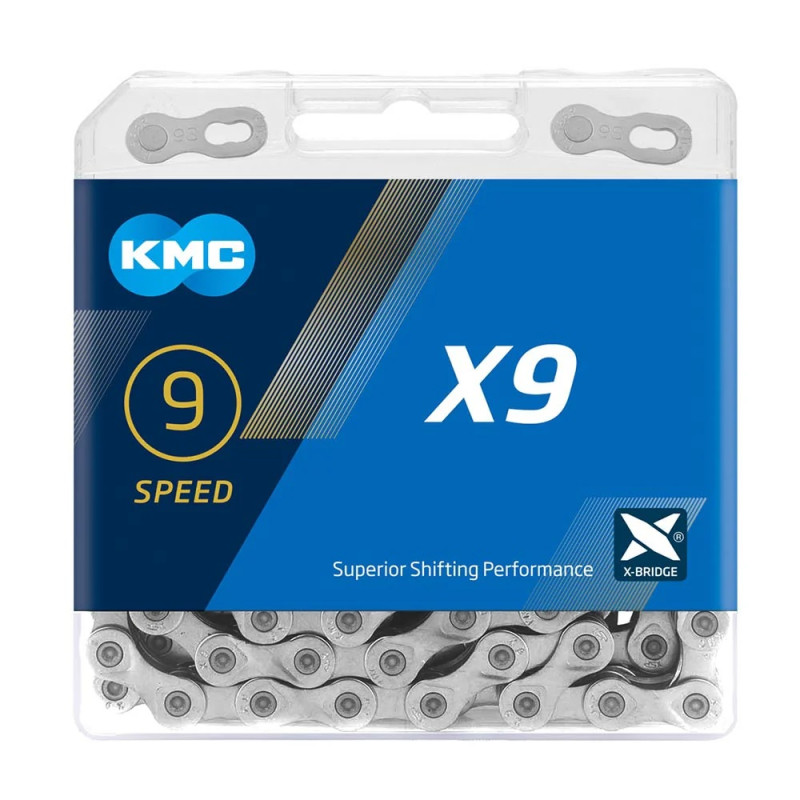 Купить Цепь KMC X9 Silver 9 ск., 114 зв., с замком, серебристая 